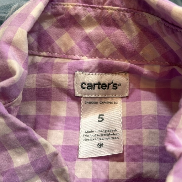 Carters Boys Light Purple White Plaid Pocket Button Down Shirt sz 5 - Picture 6 of 8